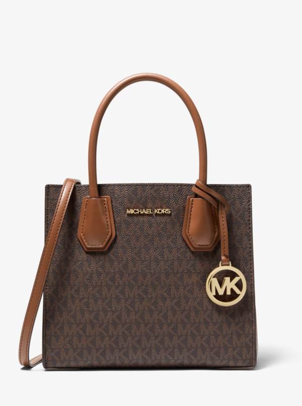 Damske Prenosná Taška Michael Kors Mercer Medium Logo and Leather Accordion Hnede - Kabelky Michael Kors Akcia | ZHSKB-7861